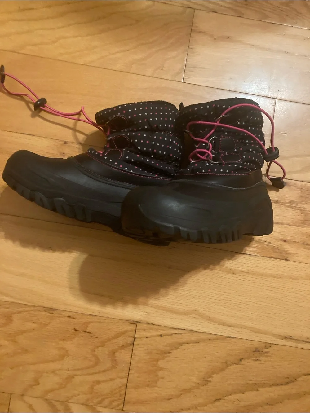 Kids Black Snow Boots with Pink Accents